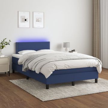 vidaXL Boxspring met matras en LED stof blauw 120x200 cm