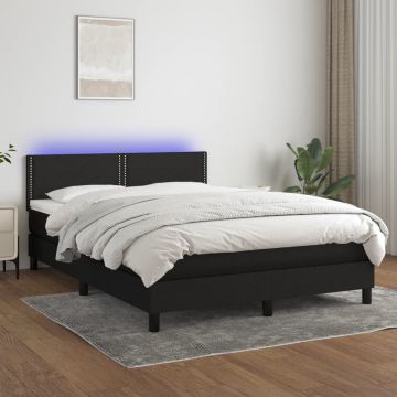 vidaXL Boxspring met matras en LED stof zwart 140x190 cm