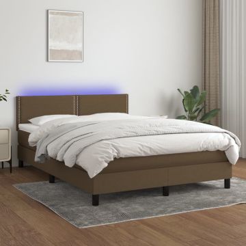 vidaXL Boxspring met matras en LED stof donkerbruin 140x200 cm