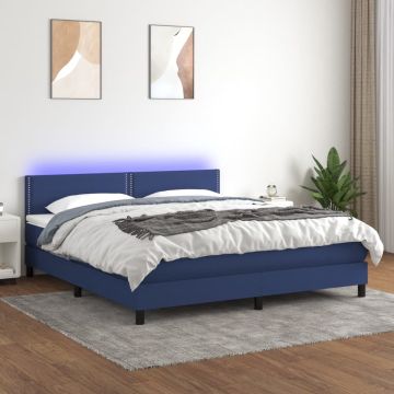 vidaXL Boxspring met matras en LED stof blauw 160x200 cm