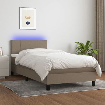 vidaXL Boxspring met matras en LED stof taupe 100x200 cm