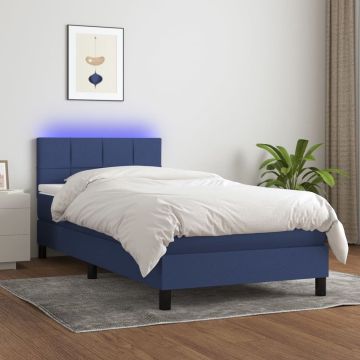 vidaXL Boxspring met matras en LED stof blauw 100x200 cm