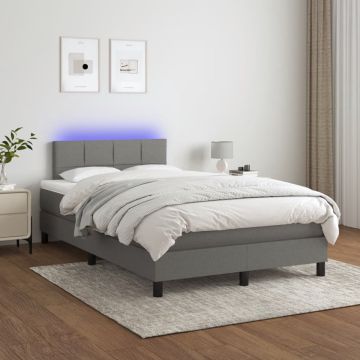 vidaXL Boxspring met matras en LED stof donkergrijs 120x200 cm