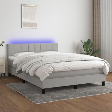 vidaXL Boxspring met matras en LED stof lichtgrijs 140x190 cm