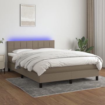 vidaXL Boxspring met matras en LED stof taupe 140x200 cm