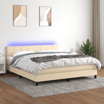 vidaXL Boxspring met matras en LED stof crèmekleurig 160x200 cm