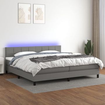 vidaXL Boxspring met matras en LED stof donkergrijs 200x200 cm