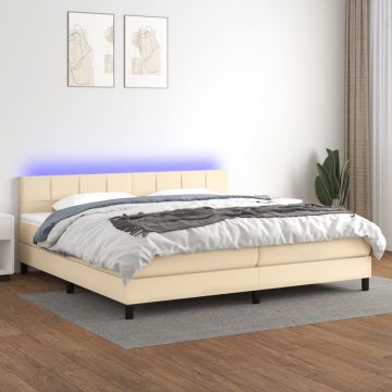 vidaXL Boxspring met matras en LED stof crèmekleurig 200x200 cm