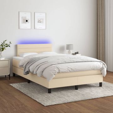 vidaXL Boxspring met matras en LED stof crèmekleurig 120x200 cm