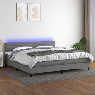 vidaXL Boxspring met matras en LED stof donkergrijs 200x200 cm