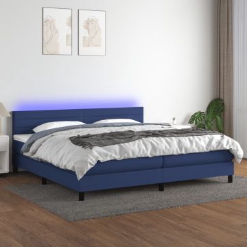 vidaXL Boxspring met matras en LED stof blauw 200x200 cm