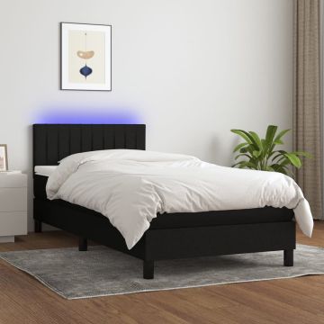 vidaXL Boxspring met matras en LED stof zwart 90x190 cm