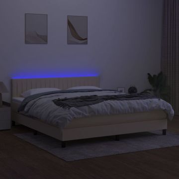 vidaXL Boxspring met matras en LED stof crèmekleurig 160x200 cm