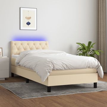 vidaXL Boxspring met matras en LED stof crèmekleurig 80x200 cm