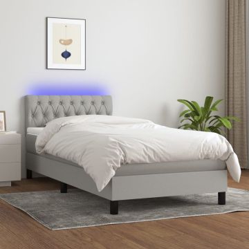 vidaXL Boxspring met matras en LED stof lichtgrijs 90x200 cm