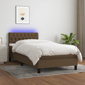 vidaXL Boxspring met matras en LED stof donkerbruin 80x200 cm