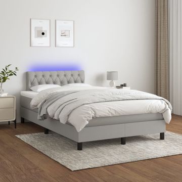 vidaXL Boxspring met matras en LED stof lichtgrijs 120x200 cm