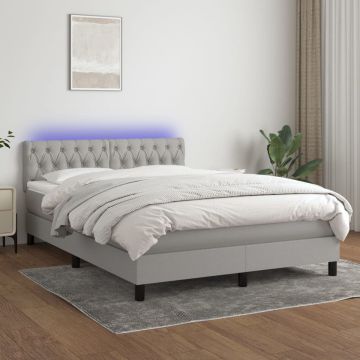 vidaXL Boxspring met matras en LED stof lichtgrijs 140x200 cm