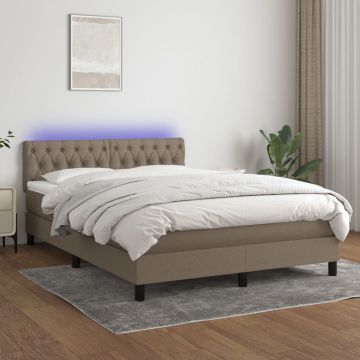 vidaXL Boxspring met matras en LED stof taupe 140x200 cm