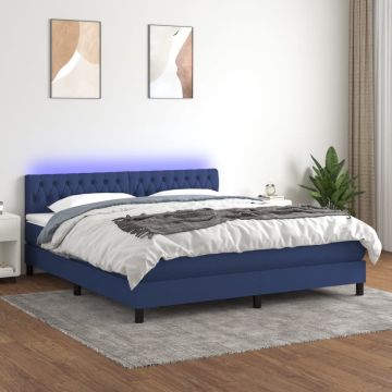 vidaXL Boxspring met matras en LED stof blauw 160x200 cm