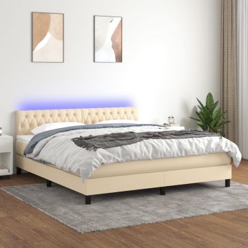 vidaXL Boxspring met matras en LED stof crèmekleurig 180x200 cm