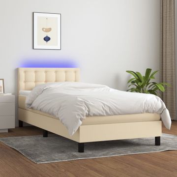 vidaXL Boxspring met matras en LED stof crèmekleurig 100x200 cm