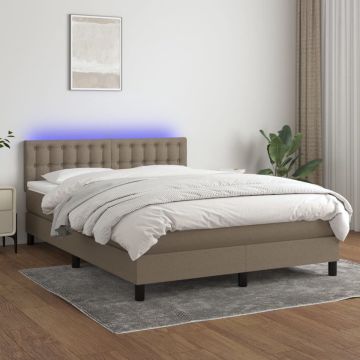 vidaXL Boxspring met matras en LED stof taupe 140x200 cm