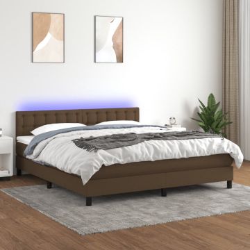 vidaXL Boxspring met matras en LED stof donkerbruin 180x200 cm