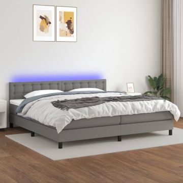 vidaXL Boxspring met matras en LED stof donkergrijs 200x200 cm