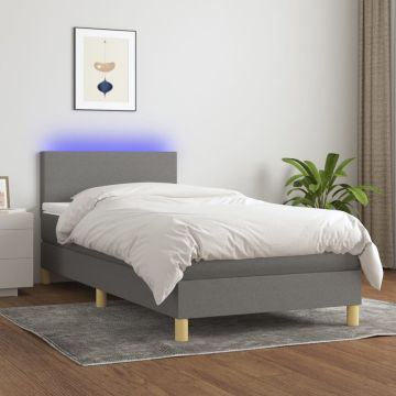 vidaXL Boxspring met matras en LED stof donkergrijs 90x190 cm