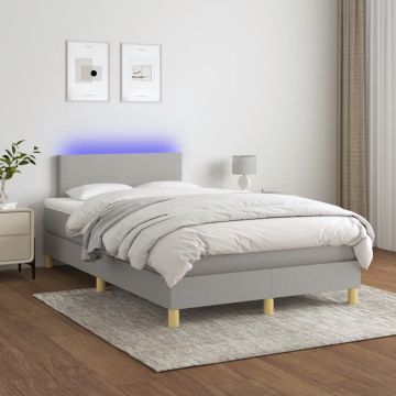 vidaXL Boxspring met matras en LED stof lichtgrijs 120x200 cm