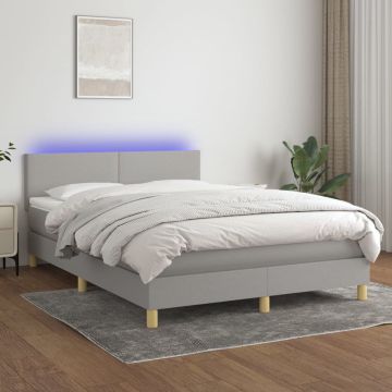 vidaXL Boxspring met matras en LED stof lichtgrijs 140x190 cm