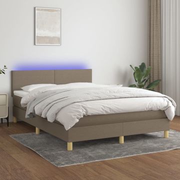 vidaXL Boxspring met matras en LED stof taupe 140x200 cm