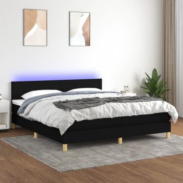 vidaXL Boxspring met matras en LED stof zwart 160x200 cm