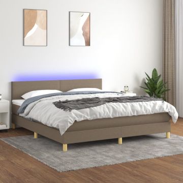 vidaXL Boxspring met matras en LED stof taupe 160x200 cm