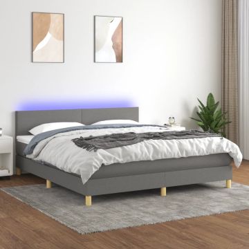 vidaXL Boxspring met matras en LED stof donkergrijs 180x200 cm