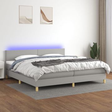 vidaXL Boxspring met matras en LED stof lichtgrijs 200x200 cm