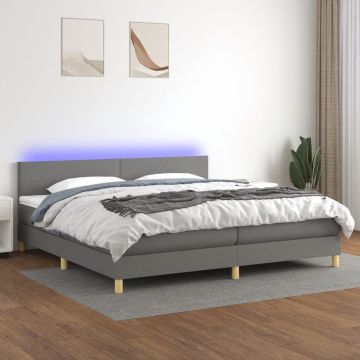 vidaXL Boxspring met matras en LED stof donkergrijs 200x200 cm