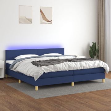 vidaXL Boxspring met matras en LED stof blauw 200x200 cm