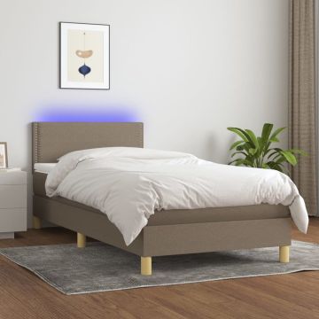 vidaXL Boxspring met matras en LED stof taupe 90x190 cm