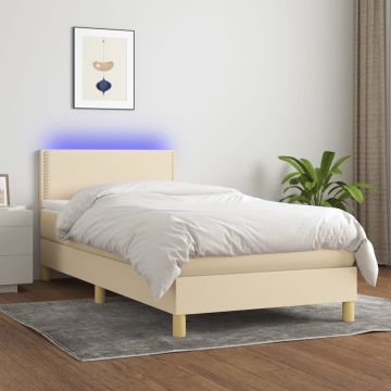 vidaXL Boxspring met matras en LED stof crèmekleurig 90x190 cm