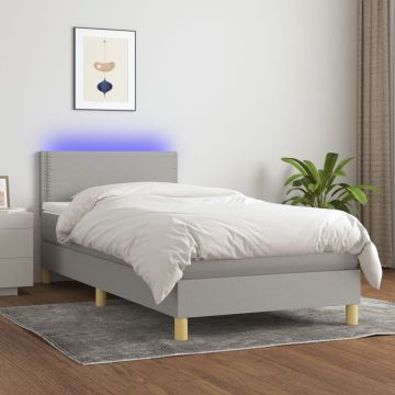 vidaXL Boxspring met matras en LED stof lichtgrijs 90x200 cm