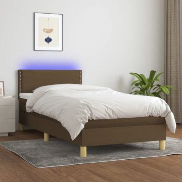 vidaXL Boxspring met matras en LED stof donkerbruin 80x200 cm