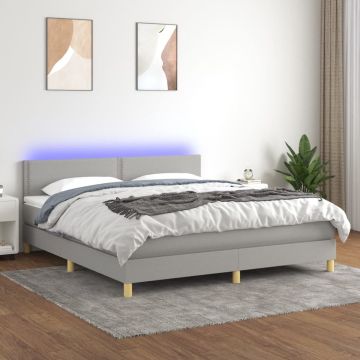 vidaXL Boxspring met matras en LED stof lichtgrijs 160x200 cm