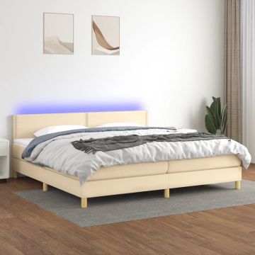 vidaXL Boxspring met matras en LED stof crèmekleurig 200x200 cm