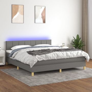 vidaXL Boxspring met matras en LED stof donkergrijs 160x200 cm