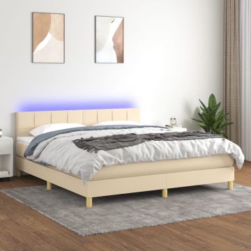 vidaXL Boxspring met matras en LED stof crèmekleurig 160x200 cm