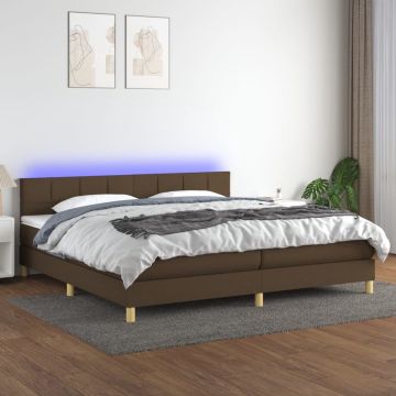 vidaXL Boxspring met matras en LED stof donkerbruin 200x200 cm