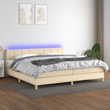 vidaXL Boxspring met matras en LED stof crèmekleurig 200x200 cm