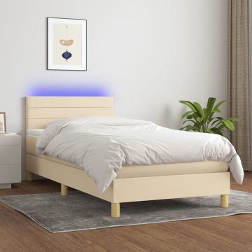 vidaXL Boxspring met matras en LED stof crèmekleurig 80x200 cm